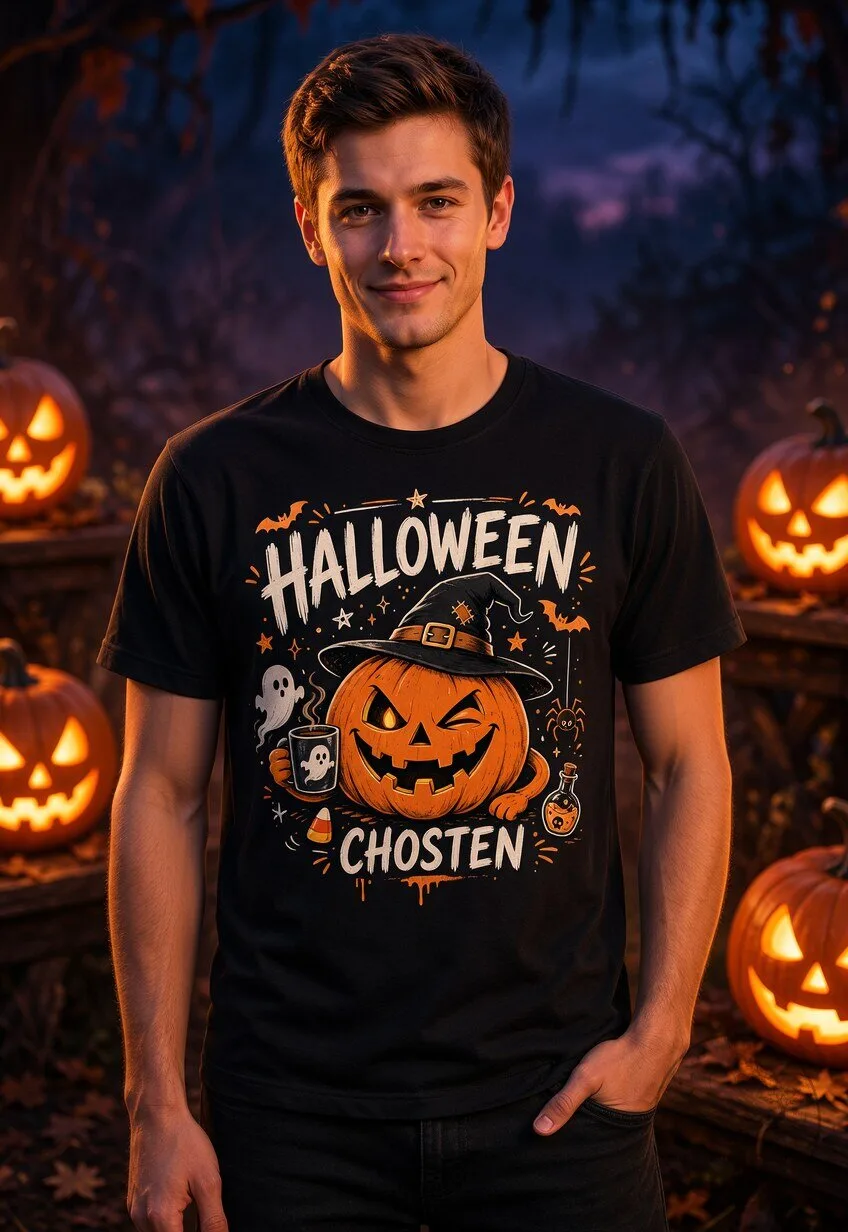 Halloween Pumpkin Witch Hat Graphic T-Shirt 4 Halloween Pumpkin Witch Hat Graphic T-Shirt